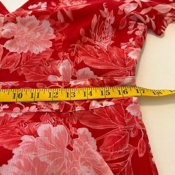 INC Red & Pink Asymmetrical Hem Ruffled Midi Dress Sz 12, Soft Girl, Ethereal - Picture 12 of 15